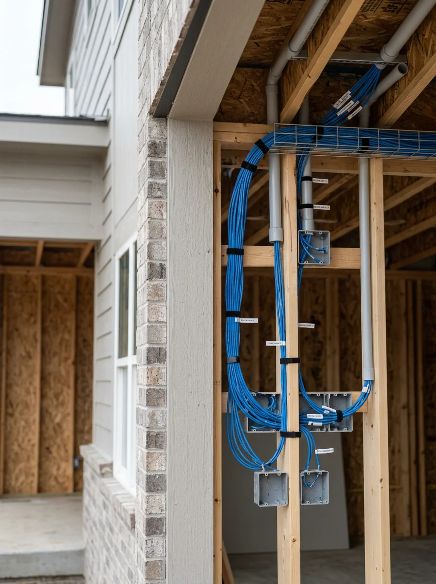 Structured cabling installation in newer Lake St. Louis home during construction phase